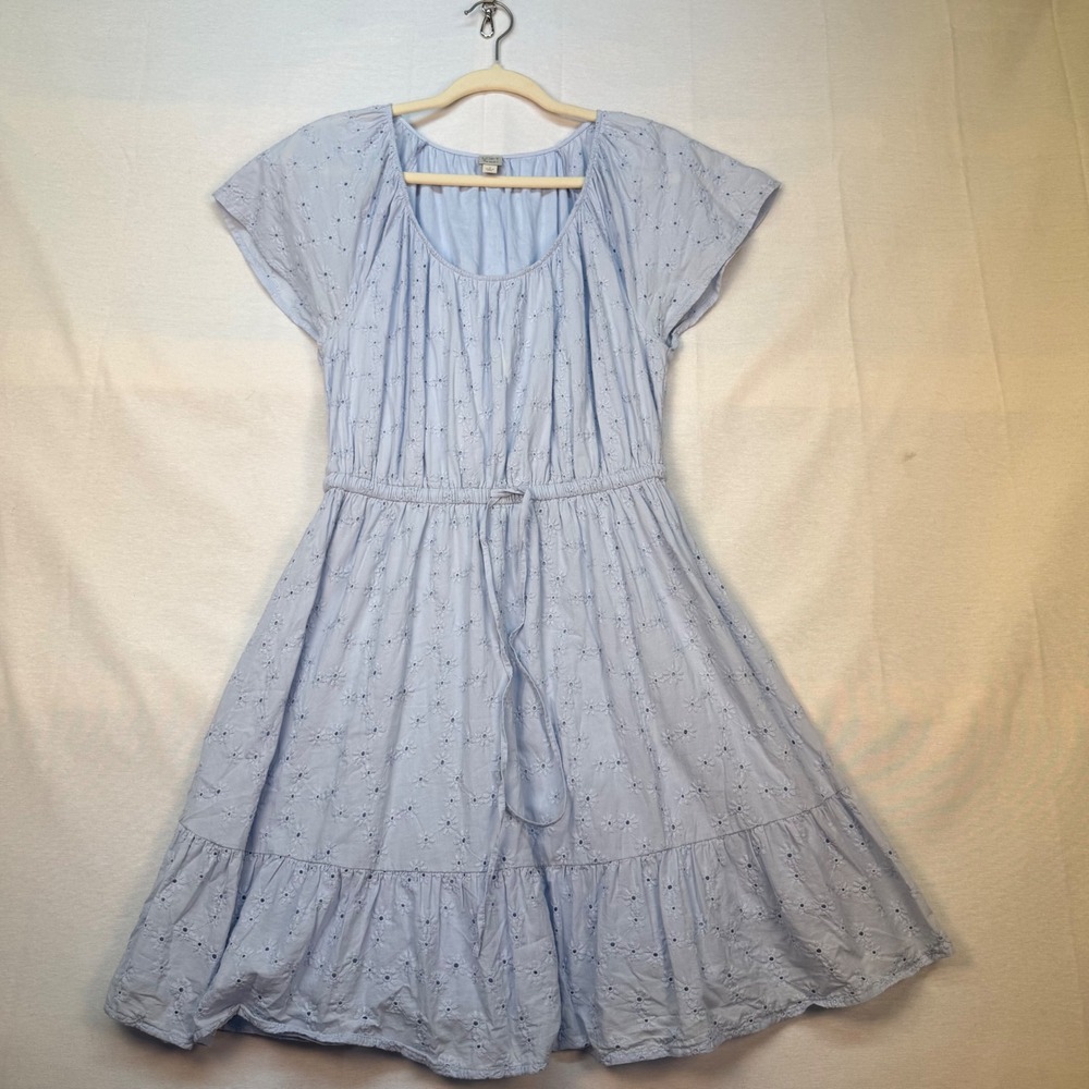 Loft Beach Women Light Blue Cotton Eyelet Mini Dress Short Sleeve Flutter Small